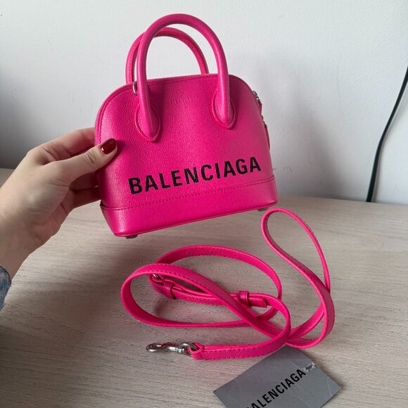 NWT Balenciaga XXS Ville Top Handle Bag Grained Calfskin Leather In Fuchsia - Picture 3 of 10
